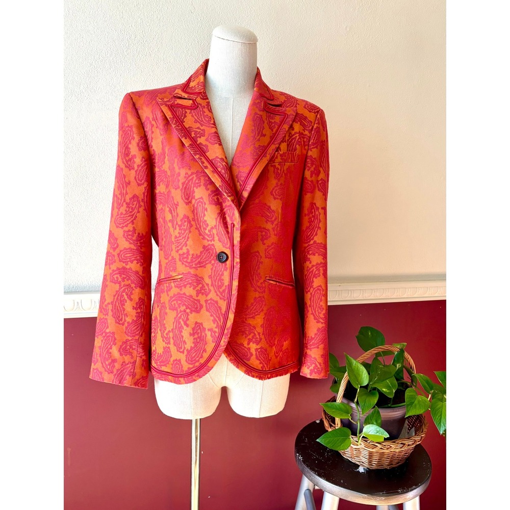 Vintage Kuhlman Italy Pink Orange Jacquard Paisley Blazer Statement‎ Jacket Y2K